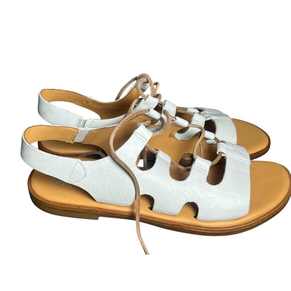 Kork-Ease Pearl Women’s Size 10 White‎ Leather Gladiator Sandals Lace Up Flat - Picture 1 of 9